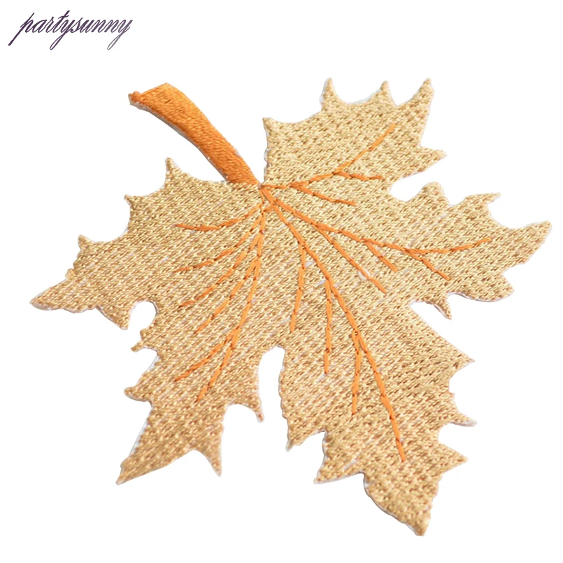 PF 10 шт./лот Кленовый лист Полоса Вышитые Патчи Термо-наклейки для Одежды Утюг На