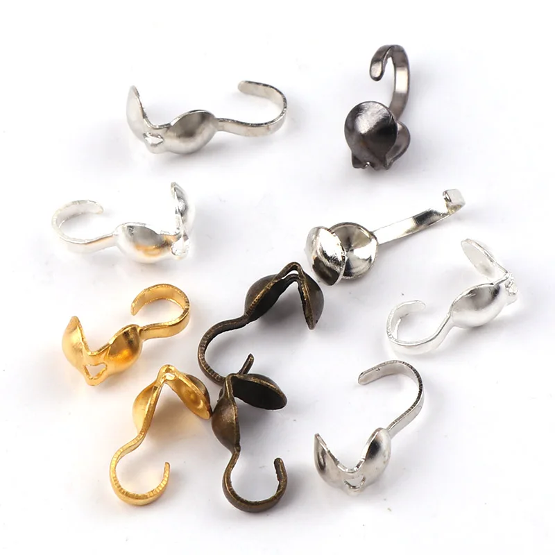 

4mm Crimp Beads Cove Clasps Hook Cord End Caps String Ribbon leather Clip Foldover DIY Ball Chain Connectors Jewelry Findings