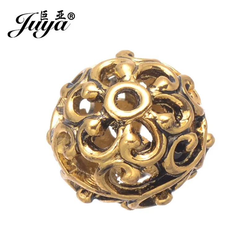 Ancient gold JUYA, 20 шт./лот, 12 мм, выгравированные Полые бусины из сплава, древние Бусины Серебряного/золотого цвета для женщин, принадлежности для изготовления ювелирных изделий, аксессуары - Цвет: Ancient gold