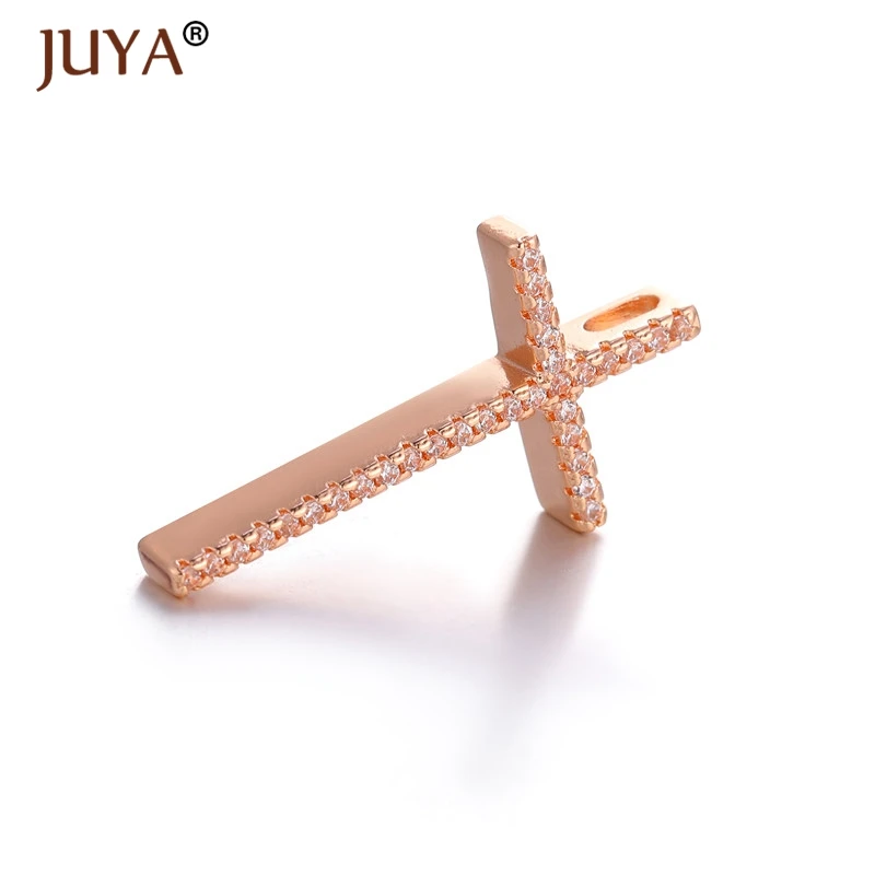 30mm*16mm Cubic Zirconia Rhinestone Cross Pendants For Making Jewelry Necklace Components Gold Rose 10 Pcs Wholesale | Украшения и