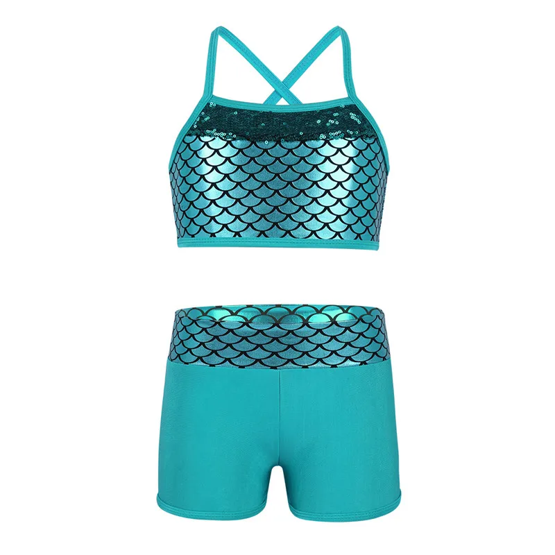 Трико для гимнастики балета девочек укороченный топ с шортами одежда Tankini