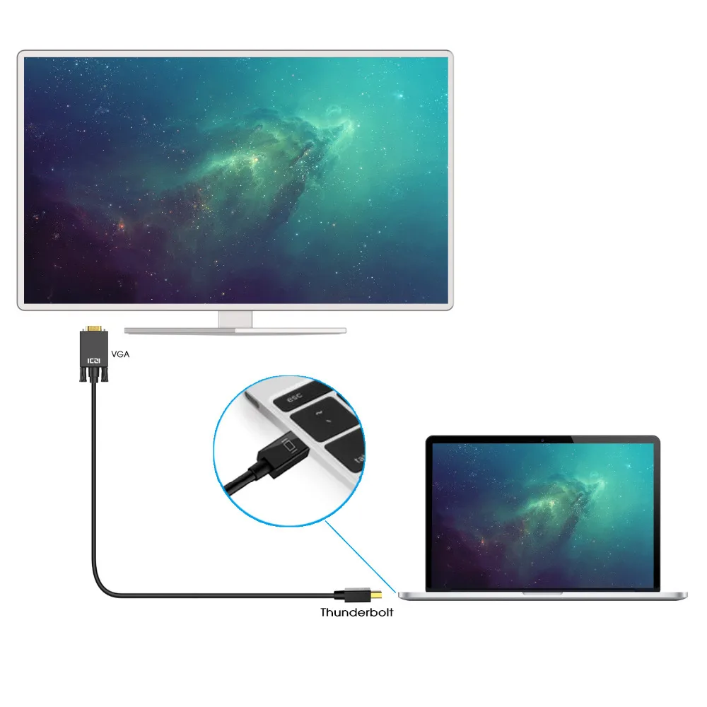 ICZI Thunderbolt Mini DP to VGA кабель 1m 1 8 m штекер для MacBook Surface Pro/3 Chromebook пикселей и т. Д.|vga male