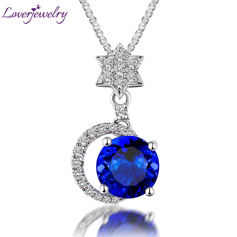 LOVERJEWELRY Твердое 14K белое золото бриллиант натуральная синяя Подвеска из танзанита