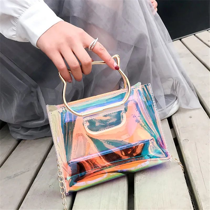 2018 Новый Cat прозрачный для девочек-подростков Crossbody сумка Голограмма блеск кожи