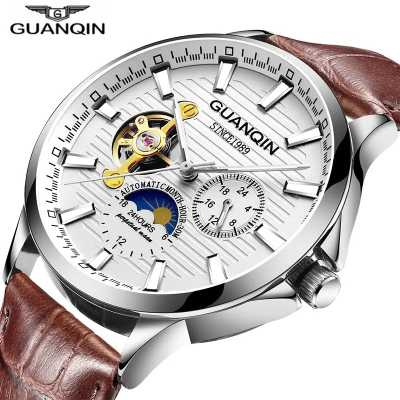 GUANQIN 2019 механические Автоматические часы с скелетом Tourbillon Мужские Роскошные