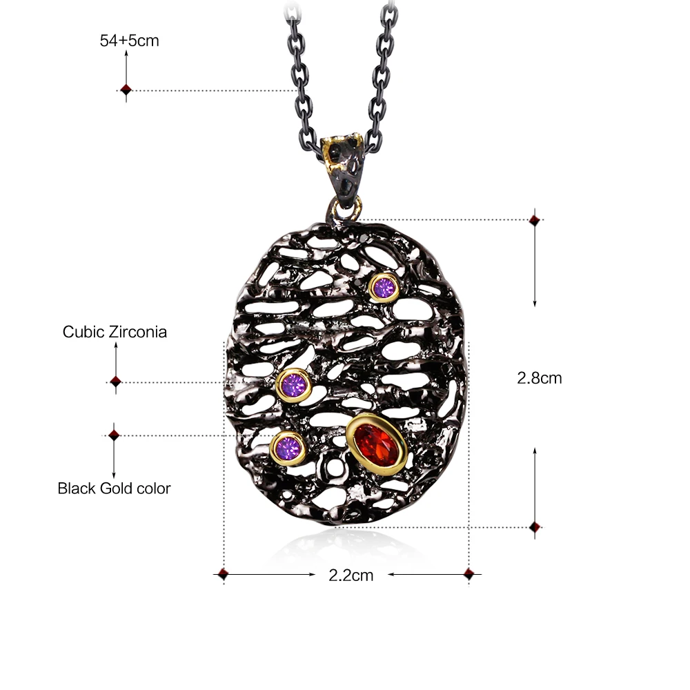DreamCarnival1989 Neo-Gothic Long Necklace for Women Big Oval Hollow Egg Pendant Red Purple CZ Collier Bijoux Black Gold Color