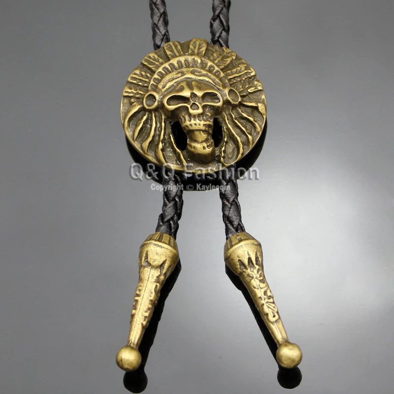 Новый Байкерский Кожаный Галстук с черепом Rodeo Западный Боло ювелирные изделия