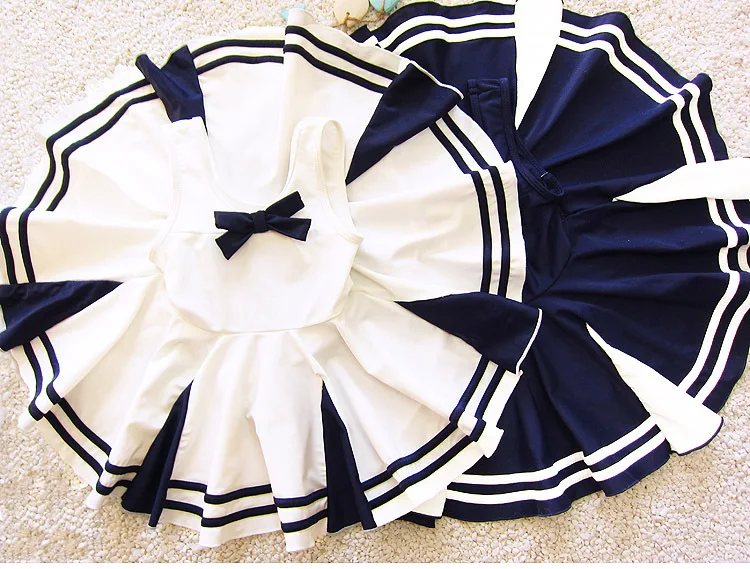 Детское цельнокроеное платье в морском стиле для девочек купальный костюм милый