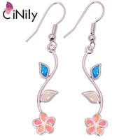 cinily created white blue pink fire opal silver plated earrings wholesale flower for women jewelry dangle earrings 2 oh3416