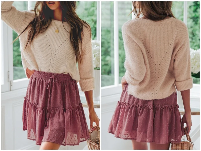 BeAvant Boho летняя плиссированная мини-юбка женская короткая юбка в горошек с высокой талией розовая трапециевидная шифоновая юбка с цветочным принтом и рюшами
