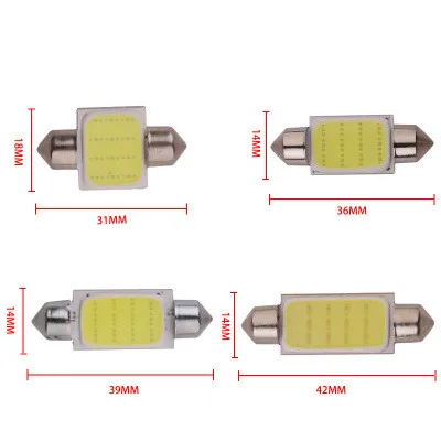 10 шт. гирлянда COB 31 мм 36 39 42 светодиодный светильник 12 чипов C5W DC12V белый цветной
