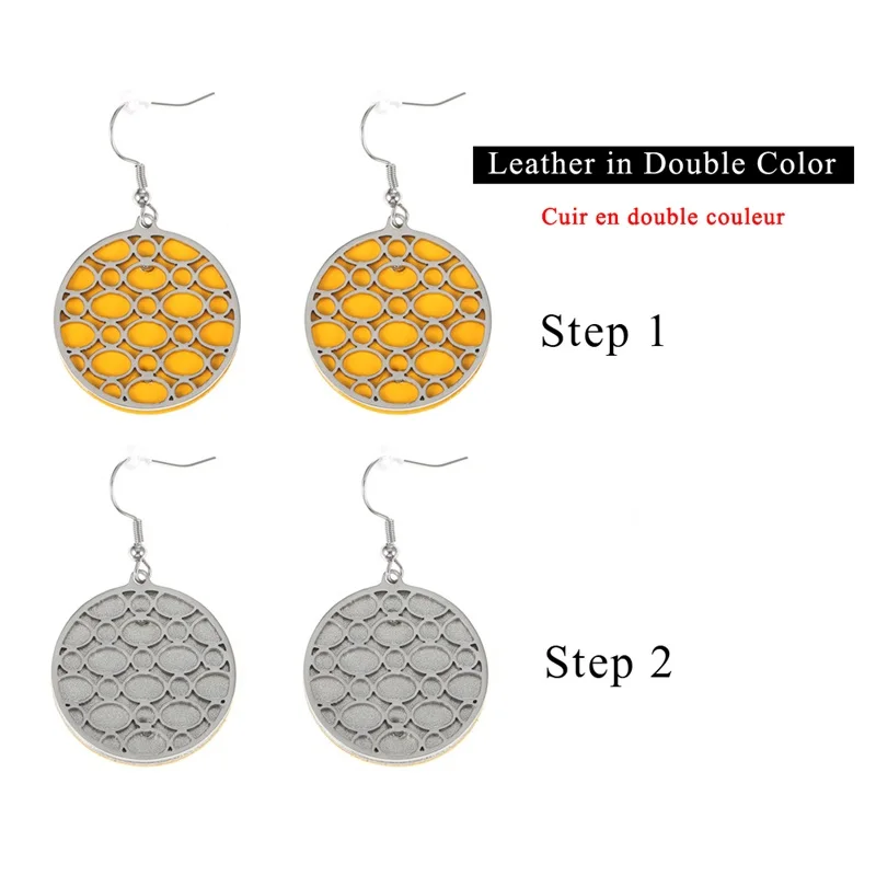 Yellow and Silver Кремо жоржет кожаные Серьги Висячие серьги ювелирные изделия Круглый Кулон Сменные кожаные Висячие серьги для женщин - Окраска металла: Yellow and Silver