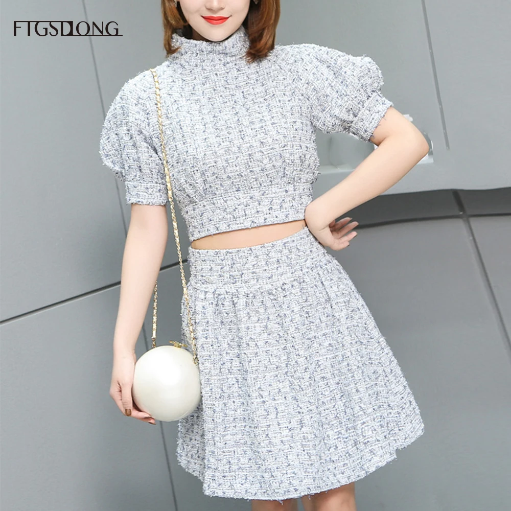 FTGSDLONG винтажный твидовый комплект из двух предметов модный подиумный