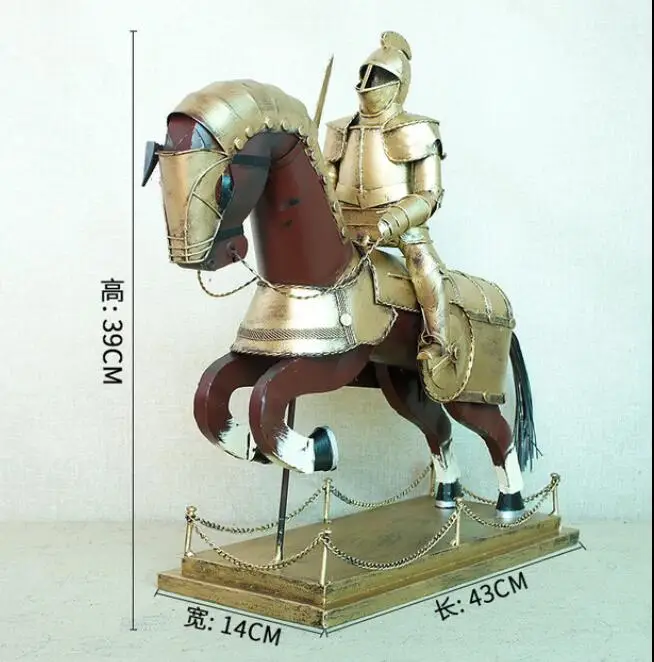 Iron warrior knight handi de Metal, armadura medieval europea, modelo de caballero guerrero de hierro, estatua art&iacute;stica de estatuilla-1