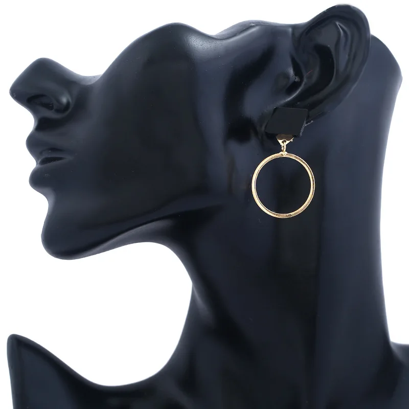 

WNGMNGL 2018 Female Asymmetry Earrings personality Simple Hollow Round Triangle Drop Earring For Women Gold Sliver Color Jewelry