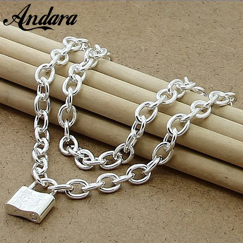 Ожерелье с квадратным замком для женщин и мужчин серебро 925 пробы|brand necklace|necklace