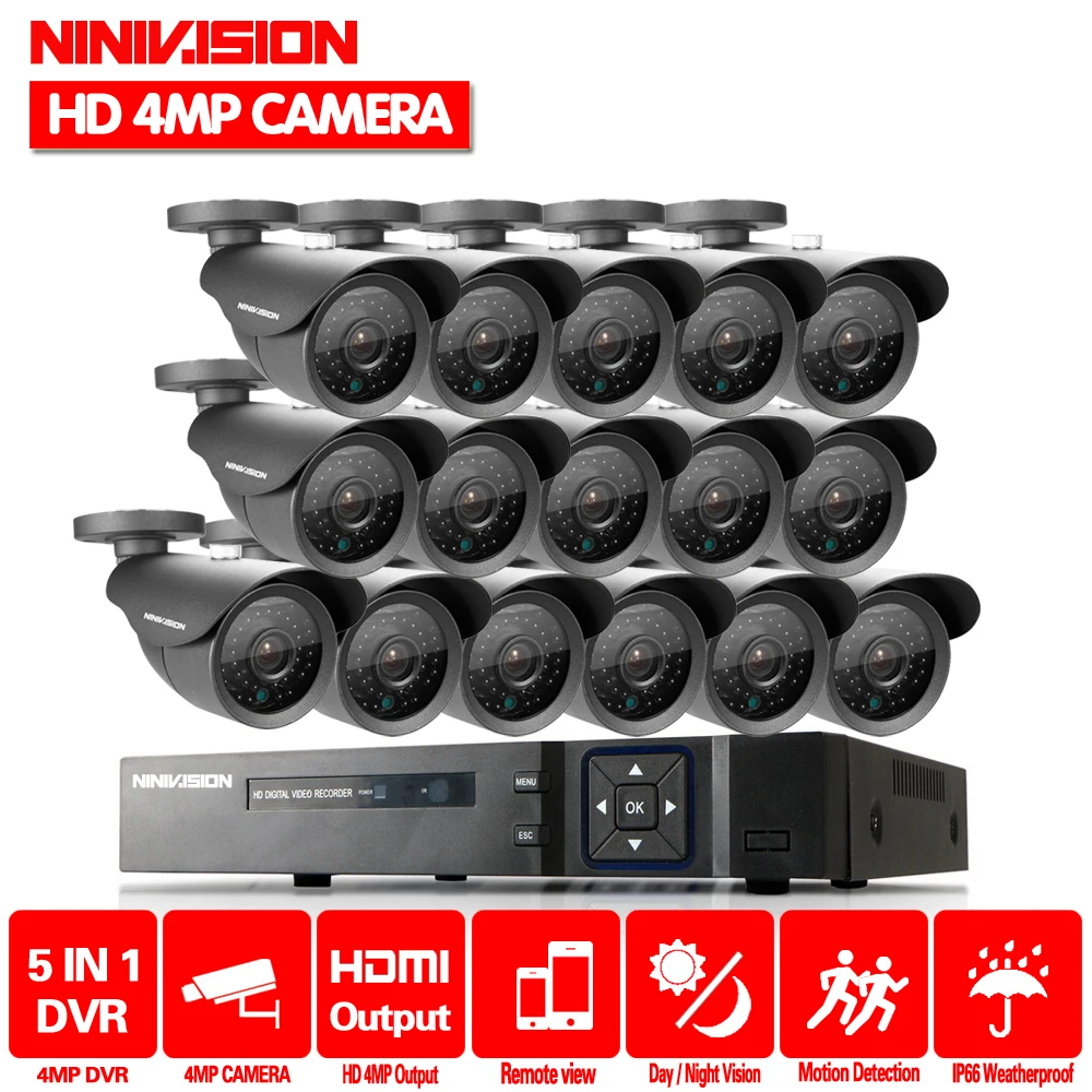 NINIVISION 16CH HD 4MP CCTV Системы 16 шт. 1440 P 4.0MP камеры безопасности на открытом воздухе Водонепроницаемый IP66 ночного видения комплект системы охранного видеонаблюдения
