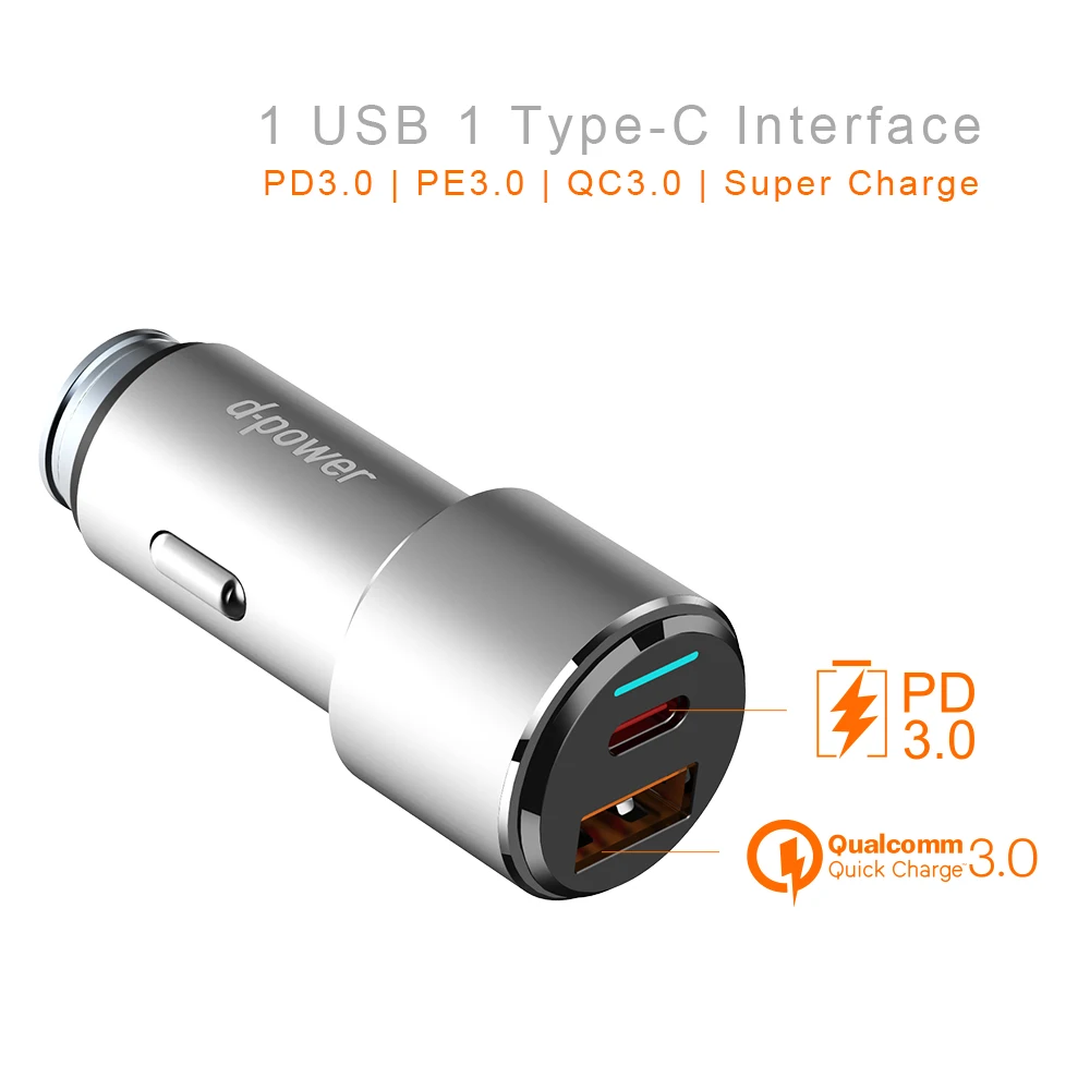 Автомобильное зарядное устройство Dpower с быстрой зарядкой USB быстрое PD3.0 для