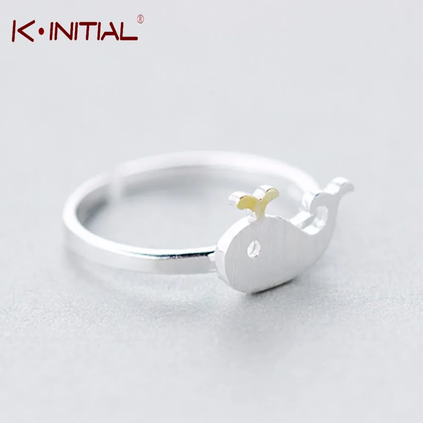Kinitial серебряные очаровательные Кит Рыба кольца для женщин милые животные океан