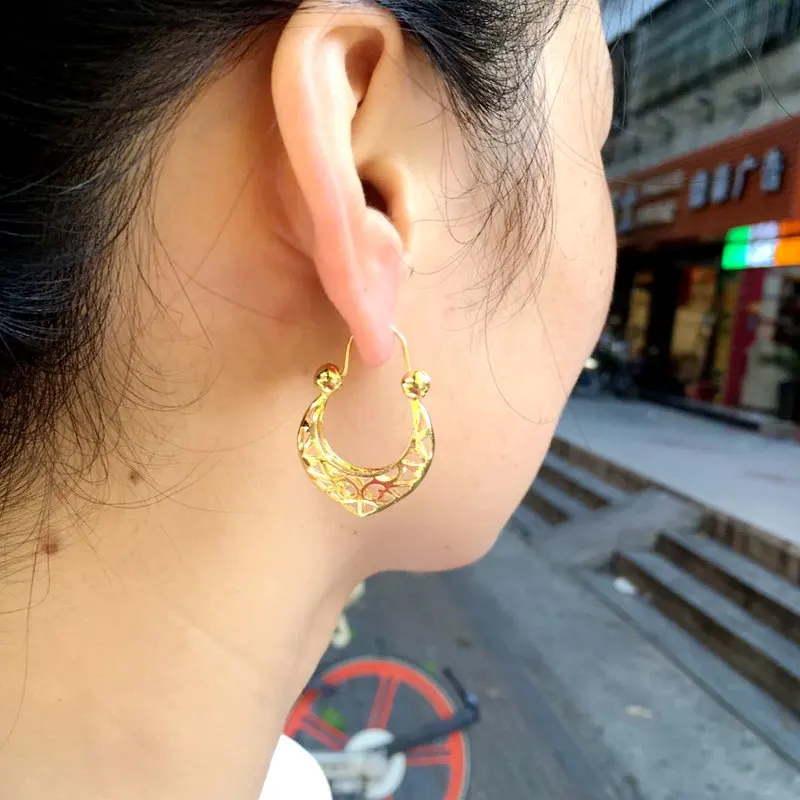 Модные золотистые полые круглые серьги в форме сердца эфиопские