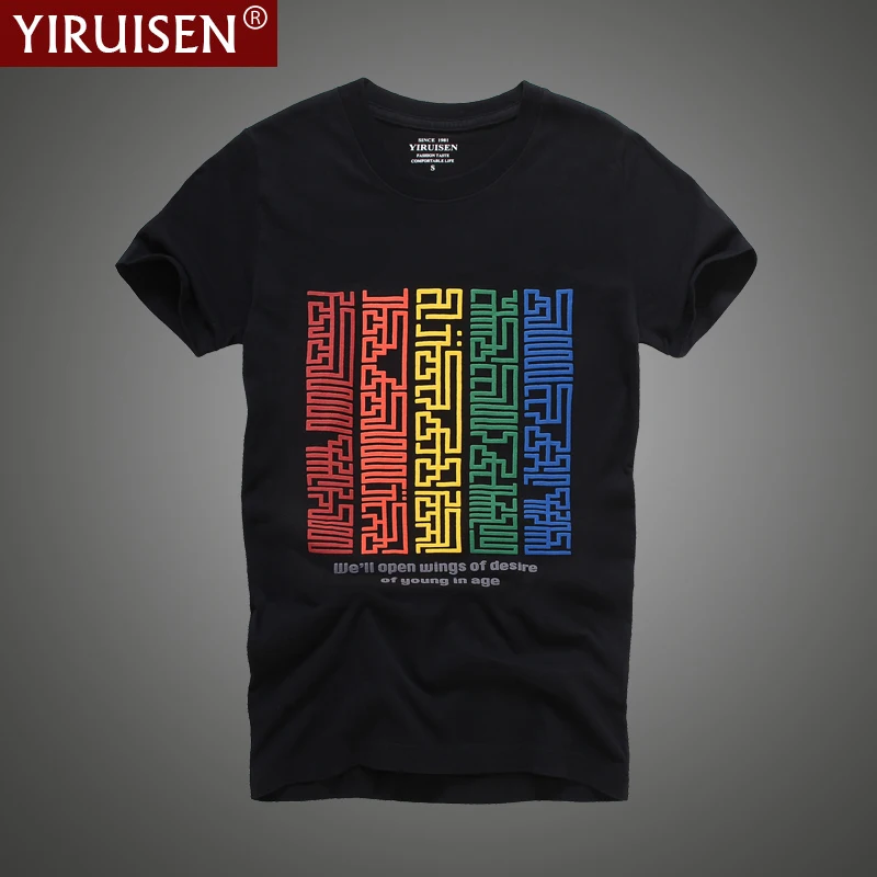 YiRuiSen 2047 Новый Мужчины Повседневная Мода Хлопка Футболки вышивка аппликации