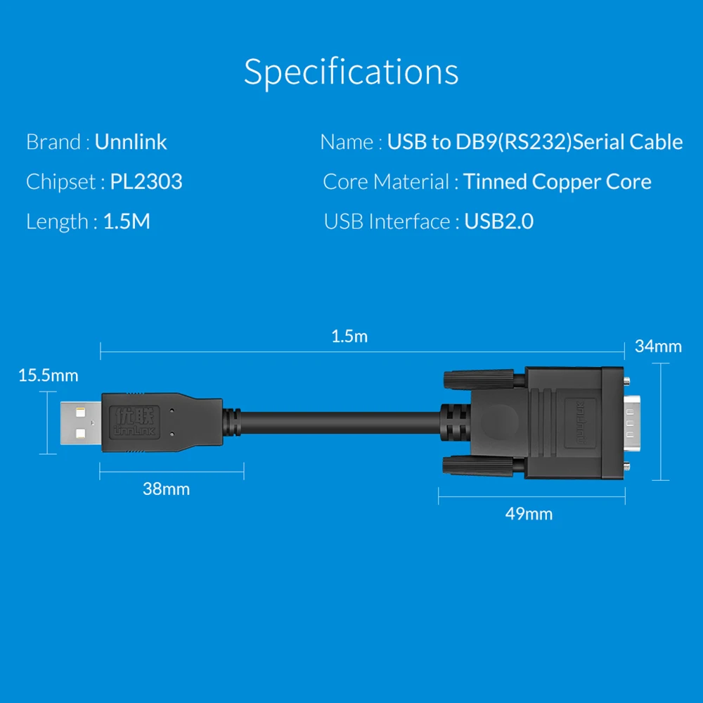 Последовательный Кабель-адаптер Unnlink 1 5 м USB к DB9 RS232 COM-порт кабель Pin для Win 7 8 10 XP Mac