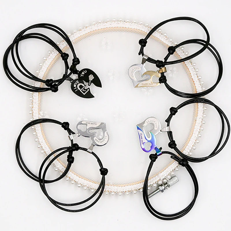 1 пара браслет из нержавеющей стали с двумя сердечками | Украшения и аксессуары