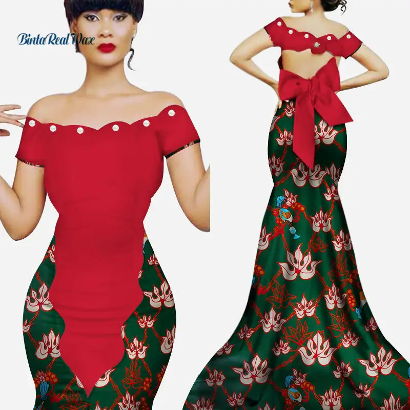 Новые африканские платья для женщин Vestidos Custom Bazin Riche принт жемчужный узел длинное