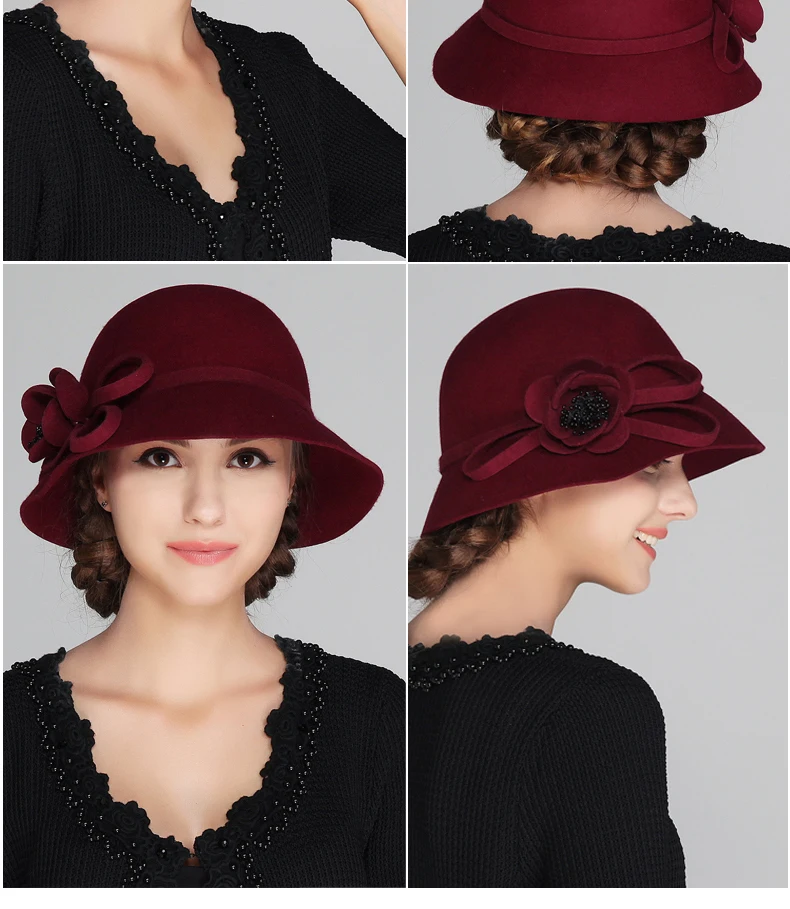 FS шерсть фетровая шляпа для женщин Элегантная винтажная Ретро Клош шляпа Боулер Дерби кепки вечерние свадебные церковная фетровая шляпа для дам