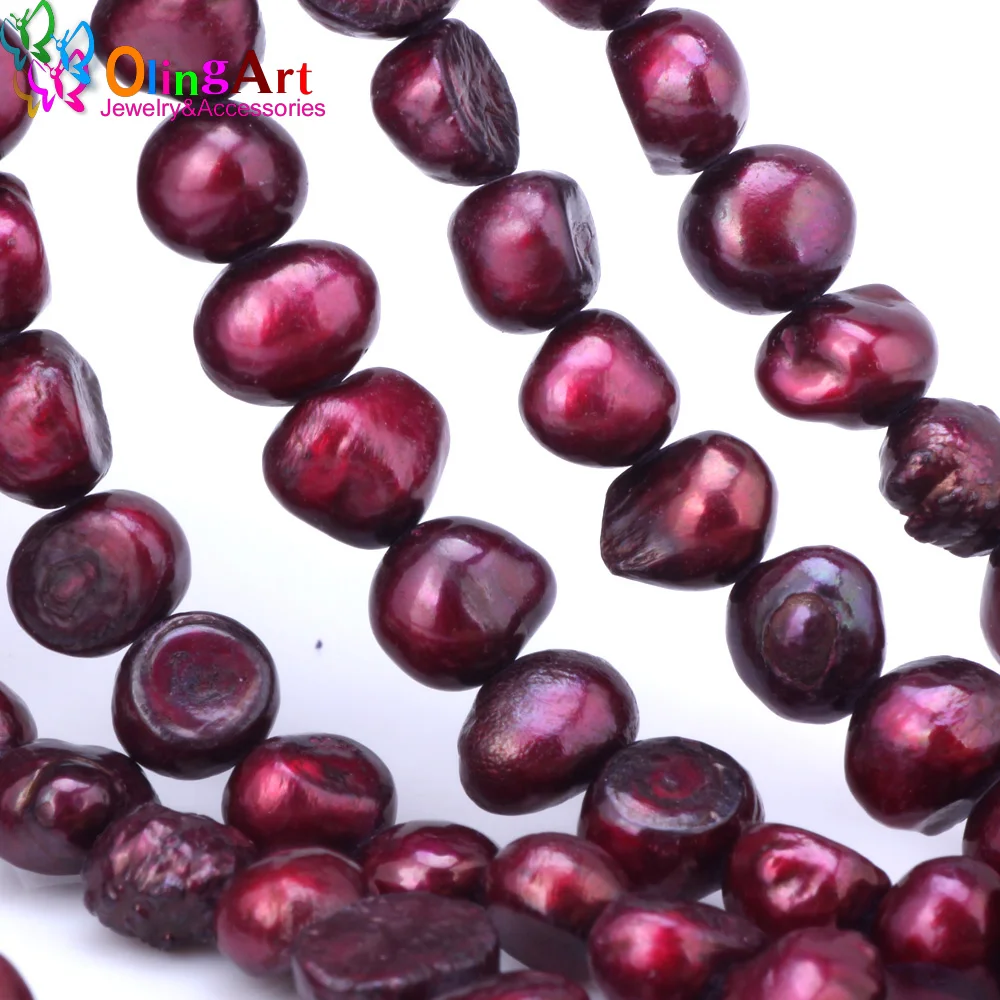 

OlingArt between 7-8MM 1string Red wine color irregular oval beads DIY Bracelet earrings choker Jewelry Making NEW