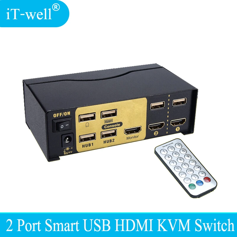 IT-well 2 порта USB HDMI KVM переключатель для двух мониторов клавиатуры мыши с