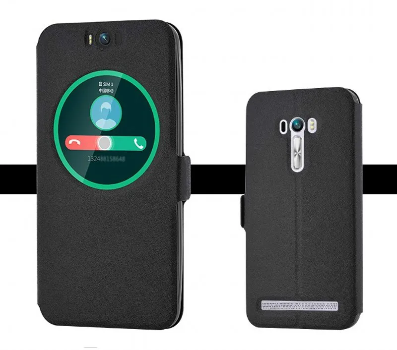 Флип-чехол с окошком для Asus Zenfone Selfie чехол Zd551kl из искусственной кожи Чехол Для ZenFone Selfie ZD551KL 5,5 ''чехол для телефона и чехол s Fundas - Цвет: Черный
