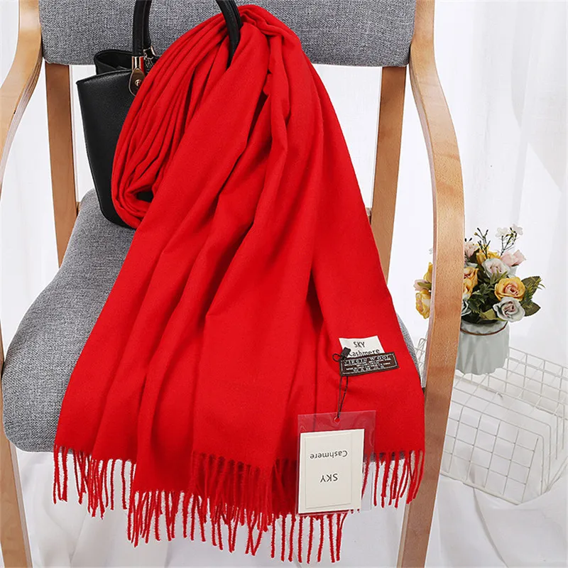 Red Color Winter Shawl Long Soft Wrap Women Scarves Blanket Luxury Cashmere Warm Solid Multi-purpose Unisex Scarf Men 200 X 70cm |