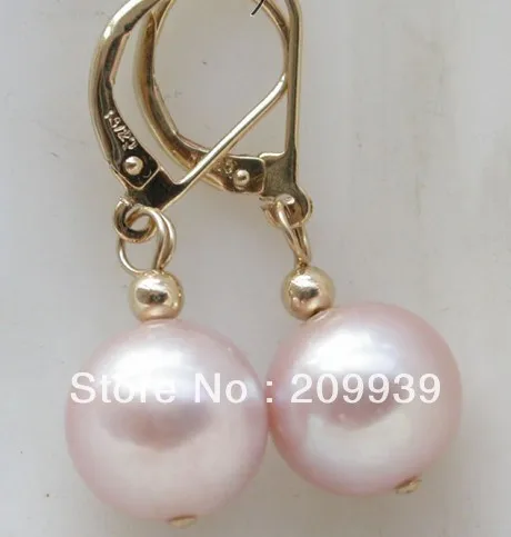 Hj 00154 11 мм Лавандовые круглые серьги с пресноводным жемчугом 14k 14 k/20|dangle earrings|pearl