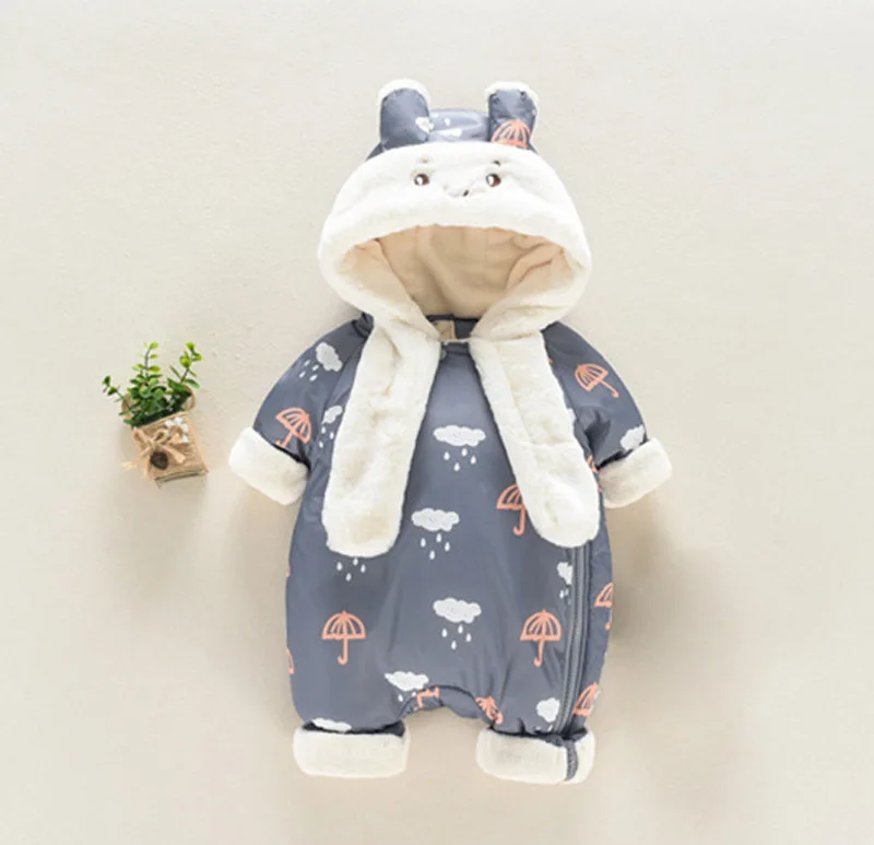 A02 Gray IYEAL/Новинка; зимняя одежда для новорожденных; флисовая одежда для малышей с рисунком; милый комбинезон с капюшоном; комбинезоны с хлопковой подкладкой - Цвет: A02 Gray