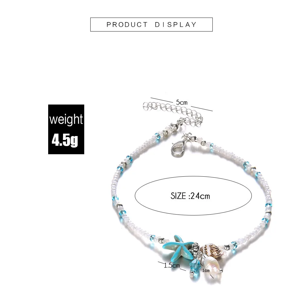 Bohemian Starfish Pendant Resin Anklet For Women New Stone Beads Shell Bracelets On Leg Boho Ocean Jewelry z0613 | Украшения и