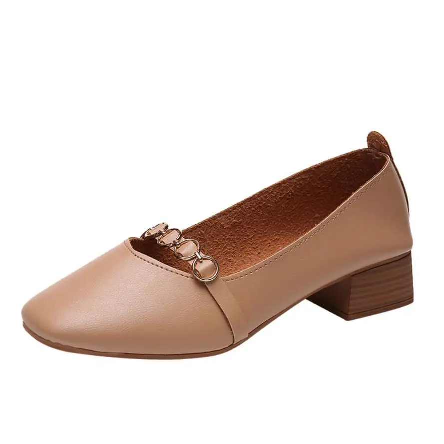 Хаки Women Shallow Square Toe Pumps Female Pure Color Elegant Shoes With Thick Heel Slip On Shoes Single Shoes Loafers Zapatos Mujer - Цвет: Хаки