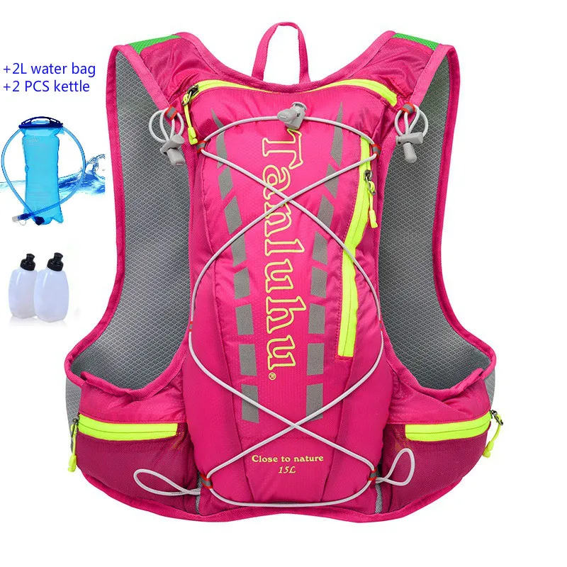 rose red1 TANLUHU 15L рюкзак для велоспорта, для бега, мужской, женский, ультра-светильник, дышащий, для велоспорта, для бега по пересеченной местности, для марафона, рюкзак, 450 г - Цвет: rose red1