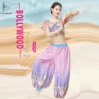bollywood costume top pants set 2pcs women belly dance indian stage performance trousers sexy sleeve top coin belly dancing