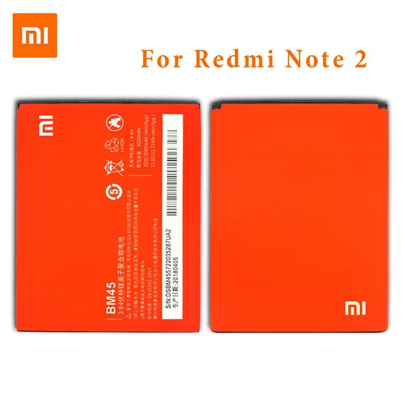 XiaoMi оригинальный BM45 запасная батарея для Xiaomi Redmi Note 2 Hongmi Note2 батареи мобильного