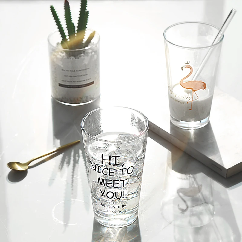 

INS Lovely Flamingo English Juice Milk Whisky Vodka Cold Wine Glass Drink Breakfast Cup Creative Couples Lover Gift Glasses Vaso