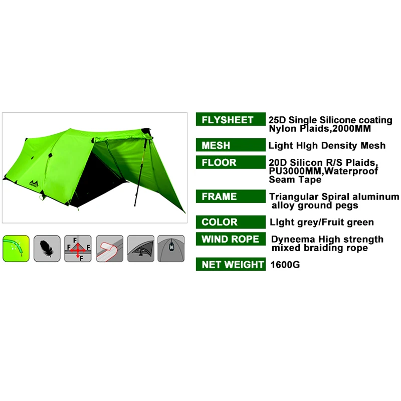 Preise HIMAGET Zelt 25D Nylon Zelt Silikon Beschichtung 2 Person Doppel Schichten Aluminium Legierung Stange Camping Reisen Zelt 4 Saison