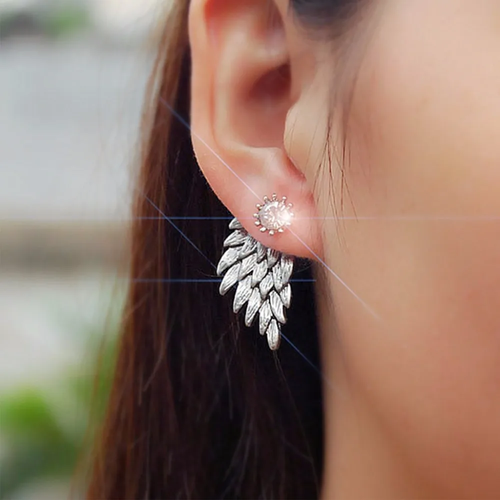 Женские винтажные сережки-гвоздики Angel Wing 4 типа черные посеребренные золотые