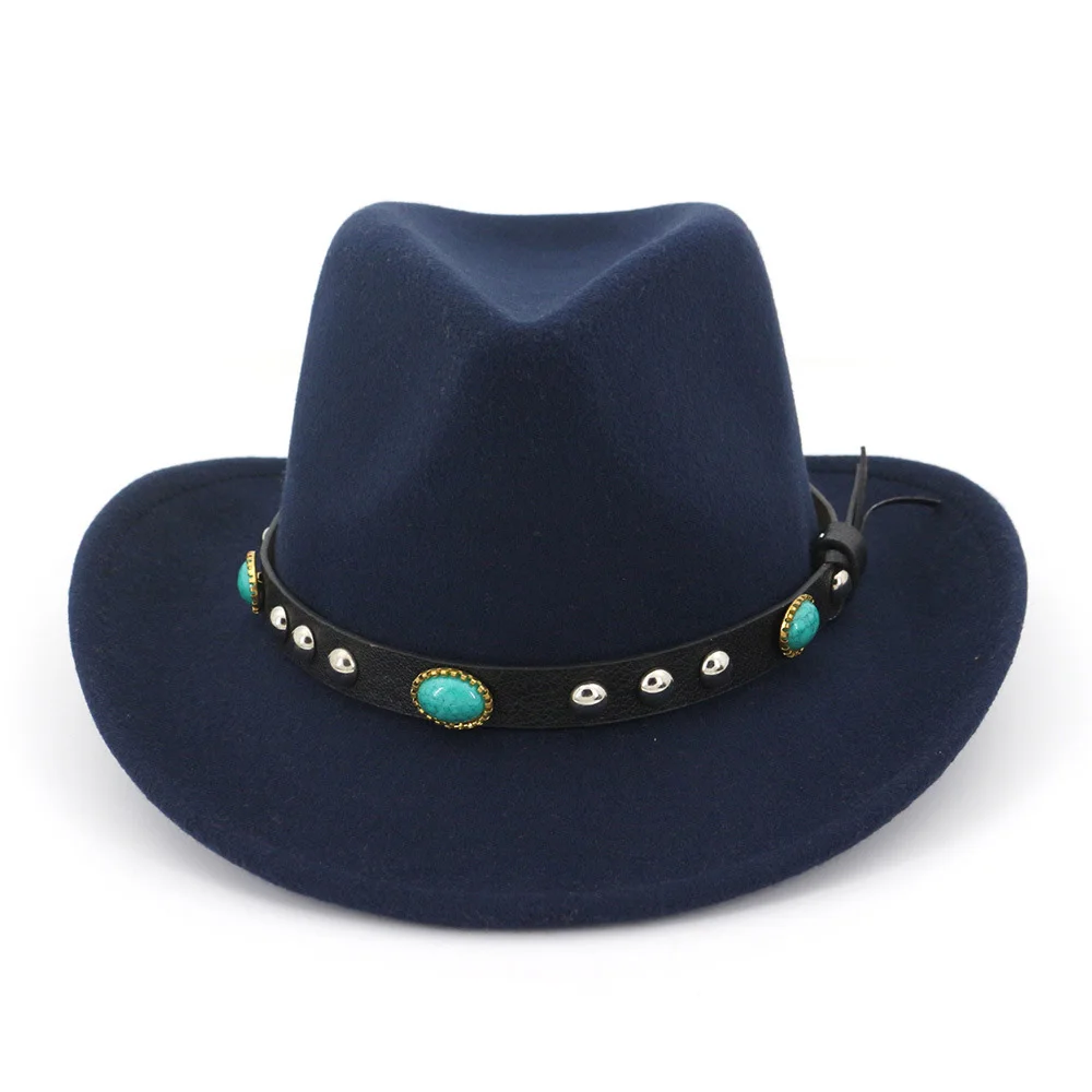 

2019 new Wide Brim Western Cowboy Jazz Hat Cap Men Women Wool Felt Fedora Hats Exquisite belt accessories Decorated party Cap