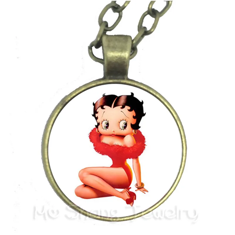 

1pcs 25mm Round Glass Cabochon Handmade Betty Boop Necklace For Friends Glass Pendant Jewelry For Women Girls Best Gift