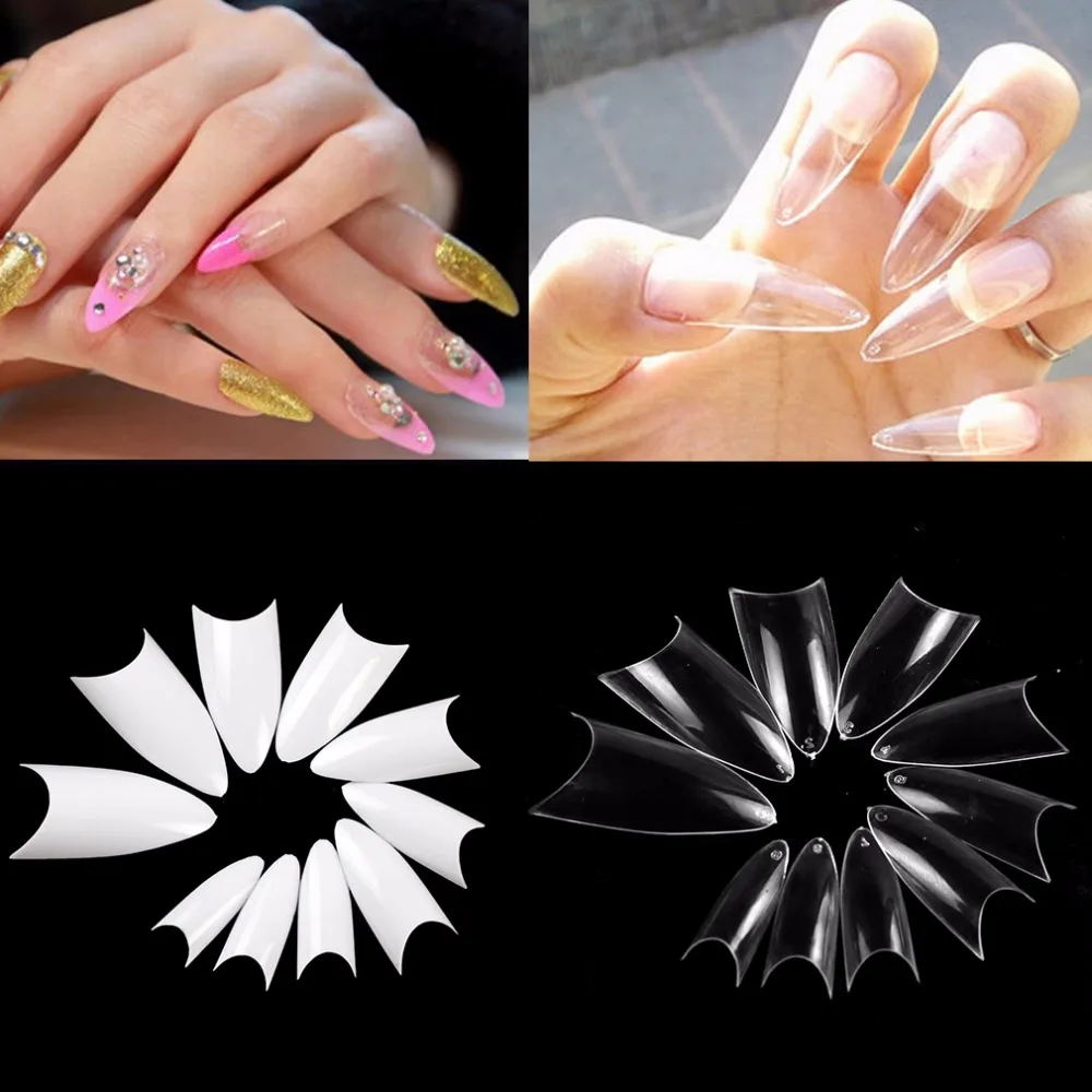 500 шт. натуральные белые акриловые накладные ногти на шпильке для французского