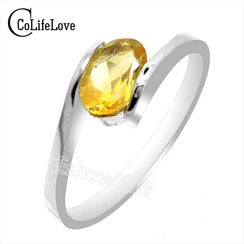 Кольцо из серебра 925 пробы с натуральным желтым кристаллом полудрагоценное для