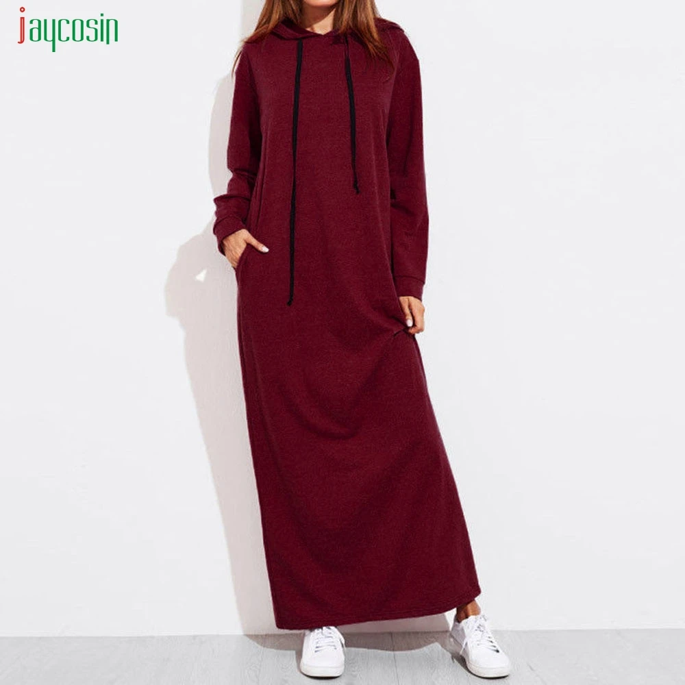 Женское длинное платье с капюшоном Jaycosin повседневное Свободное длинным рукавом