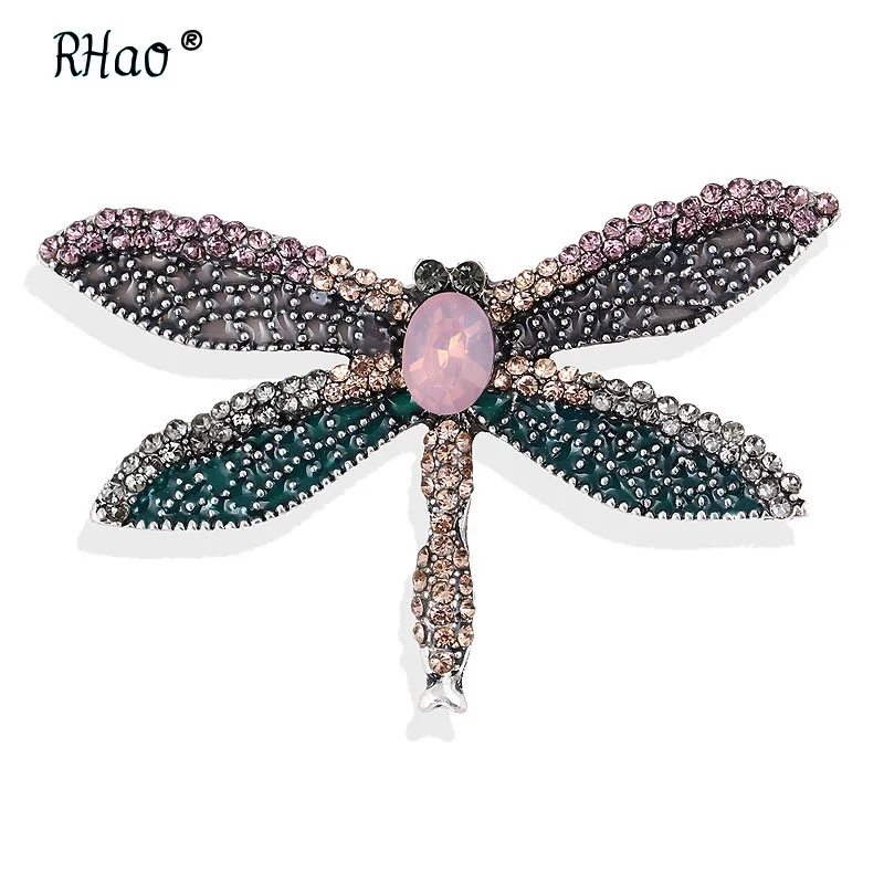 

RHao Romantic 2018 New Dragonfly brooches Enamel Crystal Flying Insect Dragonfly brooch pins for women men girls animal brooches