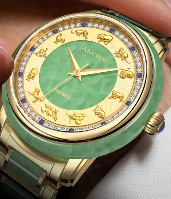 Новые женские часы Jade пара влюбленных часы мужские деловые часы Механические нефритовые алмазные позолоченные Безель креативные популярные женские часы